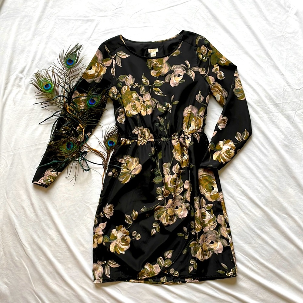 J Crew Shift Dress with Tulip Pattern and overlapping skirt